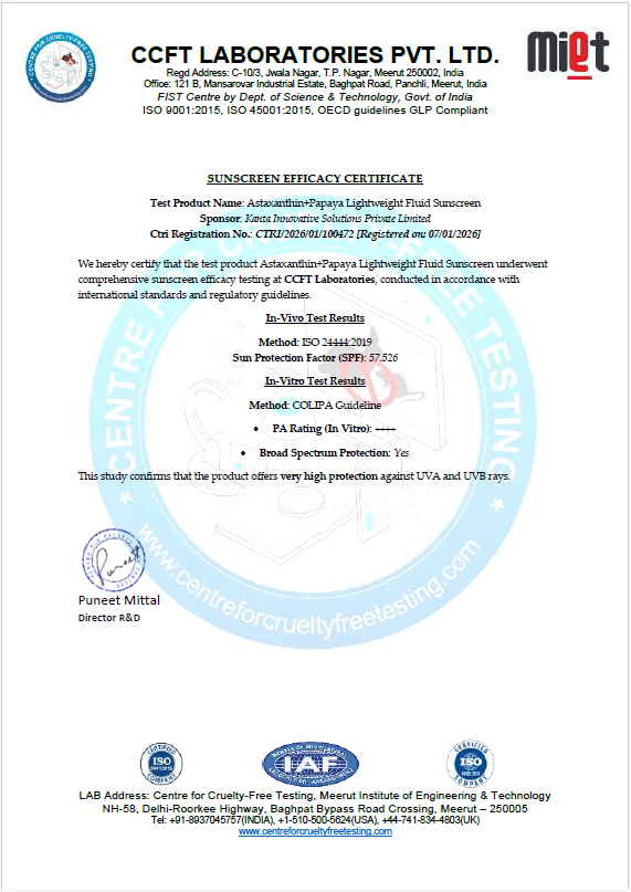 Product testing certificate
